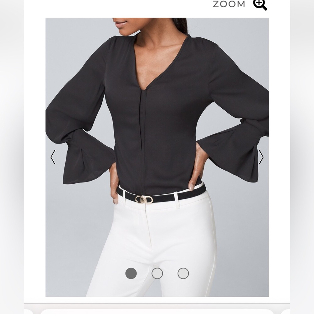 NWT White House Black Market Petite Pleated-Cuff Blouse in Black size SP
